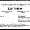 Mueller Karl 1921-1996 Todesanzeige